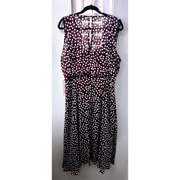 Calvin Klein Women's Burgandy White Polkadot Sleeveless Midi Dress Size 16 NEW - Picture 6 of 13